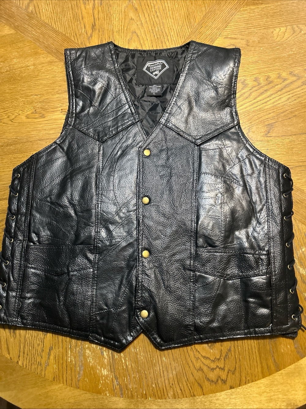 Diamond Plate Biker Motorcycle Vest Genuine Leather Pebbled Lace Up Side Mens XL